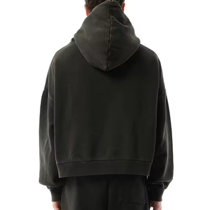 Sudadera con capucha y cremallera bordada OEM para invierno, personalizada al por mayor, para hombre, con bolsillo lateral, estilo corto, 400 g/m², 100% algodón, Drop - Product Image 6