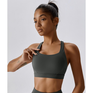 Soutien-gorge de sport dos nageur gris foncé pour femme, sans armatures, sans coutures, respirant, en Spandex et Polyester, design sportif, toutes saisons - Product Image 1