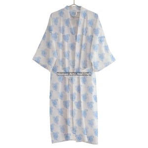 Kimono Style Cotton Hand Block Print Bathrobe Wholesale Boho Hand Block Print Cotton Handmade Maxi Gown - Product Image 3