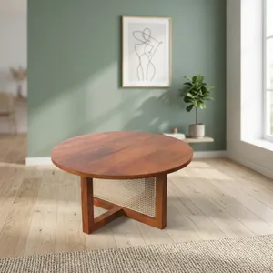 Mesa de centro redonda de madera maciza, mesa auxiliar de té, muebles artesanales para sala de estar, comedor, casa de campo, decoración de hotel - Product Image 4