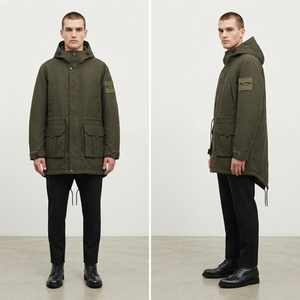 <b>Men</b> Olive Green Hooded <b>Utility</b> Parka <b>Jacket</b> Full Zip Outdoor Casual Workwear <b>Jacket</b> Multi Pocket Windbreaker - Product Image 3