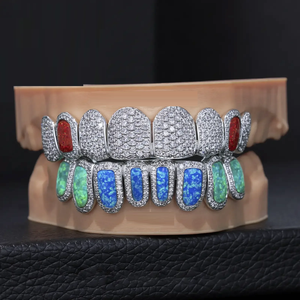 Iced Out Hip Hop Grillz para dientes raperos ópalo de Color personalizado con Vvs Moissanite 925 Sliver Moissanite Diamond Grillz - Product Image 3