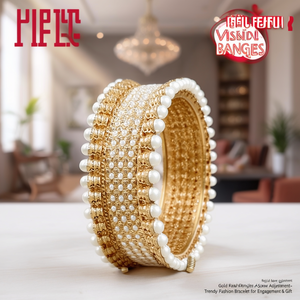Gold Pearl Diamond Kada Bangles with Screw Adjustment-Trendy Fashion Bracelet for Engagement & Gift - Product Image 3