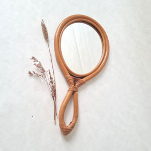 Hand-crafted hand <b>mirror</b> competitive price makeup accessories natural rattan <b>mirrors</b> with handle - Product Image 2