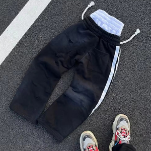 Custom Mens Double Waisted Rhinestone <b>Joggers</b> Flare Baggy <b>Stacked</b> Sweatpants Men Casual Sweat Acid Wash Pants Trousers For Men - Product Image 4