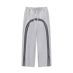 Pantalon de jogging gris clair 100 % coton pour homme, coupe large, taille élastique avec cordon de serrage, vêtement de sport décontracté - Product Image 1