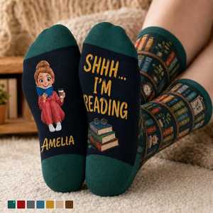 Personalized Unisex Socks Custom Printed Novelty Athletic Socks <b>Book</b> Lover Reading Theme Crew Socks custom OEM/ODM - Product Image 3