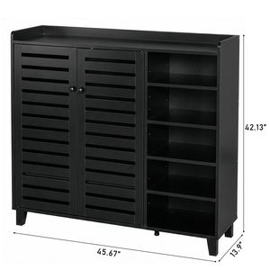 Mobiletto Portascarpe Nero con 2 Ante e 5 Scomparti Aperti 116*35.5*107cm, Pannello Posteriore e Piano in MDF 116*35.5*107cm - Product Image 3