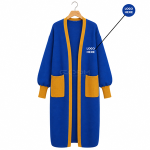 Cosh International Sorority Acrylic Cardigan Azul con Bolsillos en Contraste Amarillo, Manga Globo, Cuello Redondo, Ropa Casual - Product Image 5