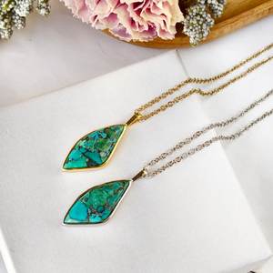 Colgante de Plata de Ley 925 Chapado en Oro de 14K con Turquesa y Cobre, Colgante de Piedra Preciosa Natural, Regalo de Joyería para Mujer - Product Image 6