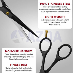Tijeras para cortar cabello de acero inoxidable con revestimiento negro de 6.5 pulgadas con anillos de goma para los dedos y cuchillas afiladas. - Product Image 3