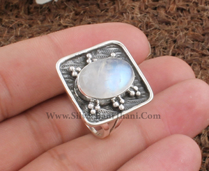 925 Sterling <b>Silver</b> Bezel Setting Rainbow Moonstone Handmade Classic <b>Boho</b> Dainty Solitaire Wedding <b>Ring</b> Certified Jaipur - Product Image 2