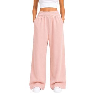 <b>Light</b> Pink Wide Leg Sweatpants Women Elastic Waist Loose Fit Cotton Fleece <b>Trousers</b> Oversized Lounge Pants Casual Streetwear - Product Image 1