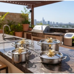 Golden Pumpkin Lids For Stainless Steel Silver Shiny Polished Hand Hammered Luxury Ruffoni Casseroles In Impressive Price - Product Image 2