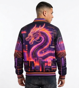 Chaqueta Bomber de Satén Verde para Hombre, Chaqueta Varsity Sublimada, Cierre de Cremallera, Manga Regular, Logotipo Frontal Personalizado - Product Image 6