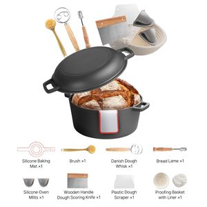 Pentola Olandese 2 in 1 in Ghisa con Coperchio Pretrattato 5QT, Cestello per Lievitazione, Accessori per la Cottura del Pane - Product Image 1