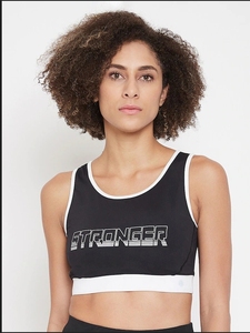 Soutien-gorge de sport dos nageur noir pour femme avec imprimé renforcé, respirant, maintien moyen, idéal pour le fitness et l'entraînement - Product Image 3