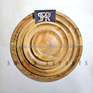 Ensemble de 4 assiettes à dîner en bois d'acacia faites à la main, plateau personnalisé, facile à nettoyer, léger, design durable pour la restauration, usage domestique, commercial - Product Image 1