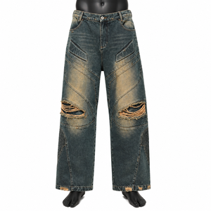 Pantalones Vaqueros Anchos para Hombre, Estilo Vintage, Desgastados, con Roturas en las Rodillas, Multipanel, Estilo Urbano - Product Image 1