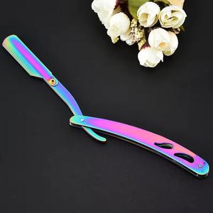 Rainbow Stainless Steel Folding Straight Razor Single Blade Face Shaver for <b>Beard</b> and Hair Detailing - Product Image 6