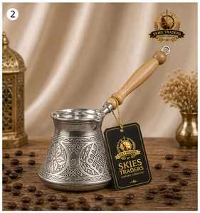 หม้อกาแฟตุรกีลายทองหรูหราพร้อมด้ามจับไม้ ใช้กับเตาได้ แบบดั้งเดิม - Product Image 5