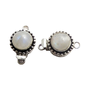 Forme ronde pierre de lune pierre précieuse 1 brin boîte fermoir Antique argent plaqué 24X19X10mm fabrication de bijoux fermoir B617 - Product Image 1