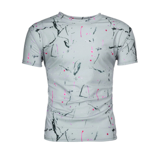 Camiseta de Manga Corta para Hombre, Corte Ajustado, Cuello Redondo, con Estampado Abstracto en Negro y Rosa, de Secado Rápido, Diseño Deportivo - Product Image 6