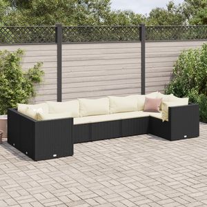 Ensemble de salon de jardin en rotin noir crème, 6 places, meubles d'extérieur résistants aux intempéries, design contemporain - Product Image 1
