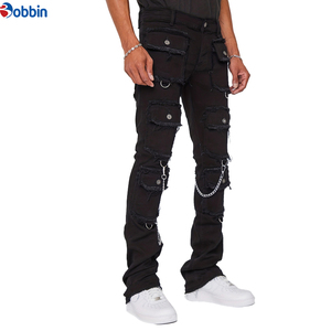 Pantalones Cargo Desgastados para Hombre, Corte Slim, Múltiples Bolsillos, Tallas Grandes, Pantalones de Mezclilla para Hombre, Bolsillos Laterales, Cintura Media, Cierre de Botón y Cremallera - Product Image 2