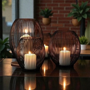 Iron Candle <b>Lanterns</b> <b>Set</b> of 3 Heat Resistant Home Decoration Votive Holders Modern Wire Design - Product Image 2