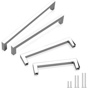 Set di 5 Maniglie per Mobili in Cromo Lucido, Interasse Fori 128mm, Maniglie Quadrate Solide per Cucina e Armadi - Product Image 1
