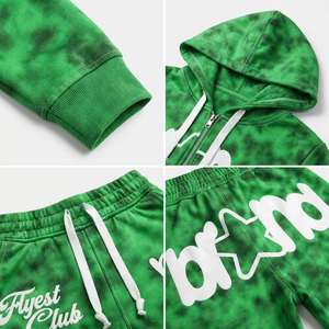 Conjunto de chándal verde con capucha para mujer, manga larga, cremallera frontal, estampado de logo en la espalda, pantalones acampanados con dobladillo dividido, ropa urbana para primavera - Product Image 6