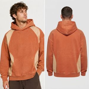 Custom Mens Color Block Hoodie Oversized Heavyweight Cotton Fleece Streetwear Pullover Patchwork Hooded Sweatshirt Manufacturer - Product Image 1