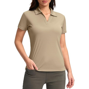 Camisa Caqui para Mujer, Manga Corta, Color Sólido, Tejido de Punto Informal, Transpirable, Largo Regular, Ecológico, de Poliéster de Secado Rápido - Product Image 6
