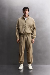 Men's Khaki Windproof Racer <b>Jacket</b> With Zipper Closure Casual Style Polyester Material Autumn Wear - Product Image 1