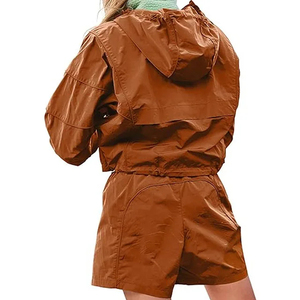 New Unisex Casual Green Windbreaker Tracksuit Set 2 Piece Windproof Breathable Eco-Friendly <b>Zip</b> <b>Hooded</b> Crop Top Short - Product Image 4