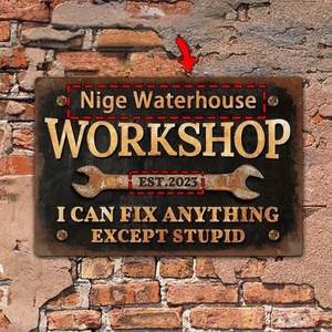 CIFbuy Targa in Metallo Personalizzata Moderna per Officina, Insegna Multiuso con Testo Personalizzabile, Regalo per Appassionati del Fai-da-Te con Servizio di Incisione - Product Image 1