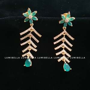 Green Crystal Embellished Long Earrings - Product Image 1