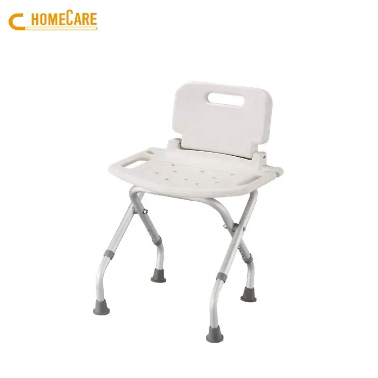 Taburete de silla de ducha plegable de aluminio con respaldo para discapacitados