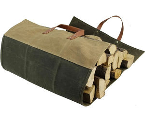 Bolsa de transporte de leña de estilo casual, de lona encerada, con asas de cuero, ligera, plegable, a prueba de olores, para uso en chimeneas. - Product Image 3