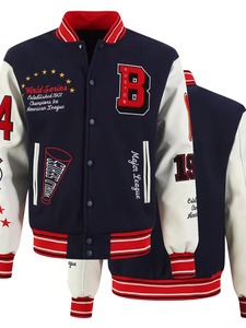 High Quality 100% Cotton Varsity <b>Jacket</b> Men's Navy Cream Sleeve Embroidered Lettering Eco-Friendly Breathable Streetwear <b>Summer</b> - Product Image 1