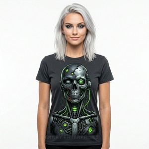 Camiseta Personalizada con Lavado Ácido para Mujer, Diseño de Calavera de Cristal, Temática Arqueológica, Vintage, Negra, de Algodón, Estilo Oversize, Streetwear - Product Image 4