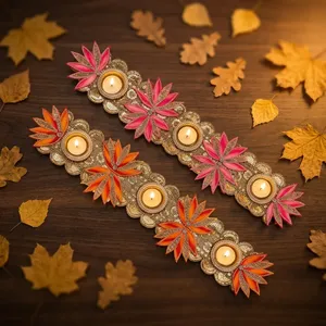 Camino de Mesa Tradicional Hecho a Mano para Diwali con Diseño Floral y Porta Diyas para Decoración del Hogar - Product Image 3