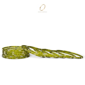 Bracelets en verre goutte de pluie vert olive kashmiri, prêts pour la fête, plaqués or fin avec cristaux, pour femmes, pour mariage et soirée, vente en gros - Product Image 4