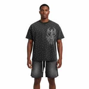 Ensemble 2 pièces haut et short pour homme, personnalisé avec logo, style délavé, grande taille, idéal pour l'été - Product Image 1