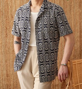 เสื้อเชิ้ตลำลองแขนสั้นพิมพ์ลายสำหรับผู้ชาย ปกพับได้ ผ้าป๊อปลิน ใส่ได้ในฤดูร้อน - Product Image 6