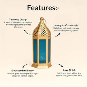 Faroles Marroquíes Elegantes de Metal y Vidrio con Lámpara de Farol y Portavelas Colgantes para Decoración del Hogar, Diwali, Eid, Navidad - Product Image 3