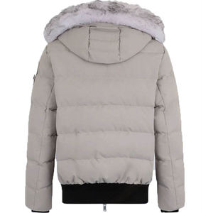 Chaqueta Acolchada Beige para Mujer con Capucha con Ribete de Piel, Cierre de Cremallera, Manga Larga, Abrigo Grueso de Invierno, Color Sólido, Relleno de Poliéster - Product Image 2