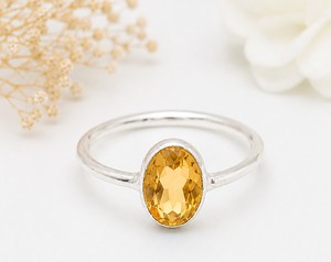 Natural Citrine Oval <b>Ring</b>, Sterling <b>Silver</b> Gemstone <b>Ring</b>, Handmade <b>925</b> <b>Silver</b> <b>Ring</b>, Golden Yellow Citrine Jewelry, November Birt - Product Image 3