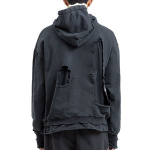 Sweat à capuche d'hiver pour homme, style streetwear, avec broderies et patchs effet usé, logo personnalisé, en coton molletonné oversize, effet usé - Product Image 4